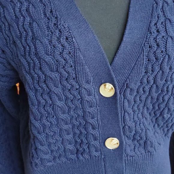Marc New York Andrew Marc Navy Blue Knit 3 Button Cardigan Sweater Sz XL - Picture 3 of 10